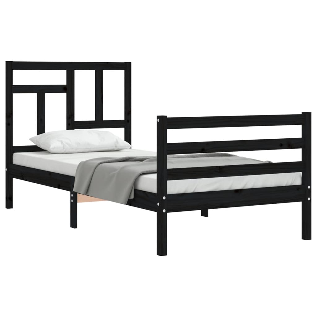 Bed Frame without Mattress Black 90x190 cm Solid Wood