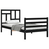 Bed Frame without Mattress Black 90x190 cm Solid Wood - 45-Degree Angle