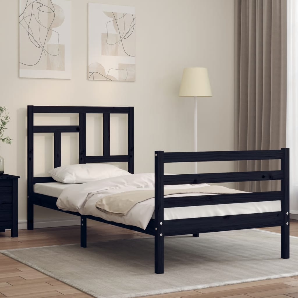 Bed Frame without Mattress Black 90x190 cm Solid Wood