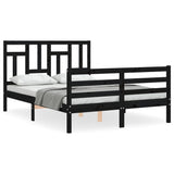 Bed Frame without Mattress Black 135x190 cm Solid Wood - Front View