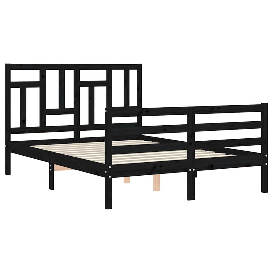 Bed Frame without Mattress Black 135x190 cm Solid Wood