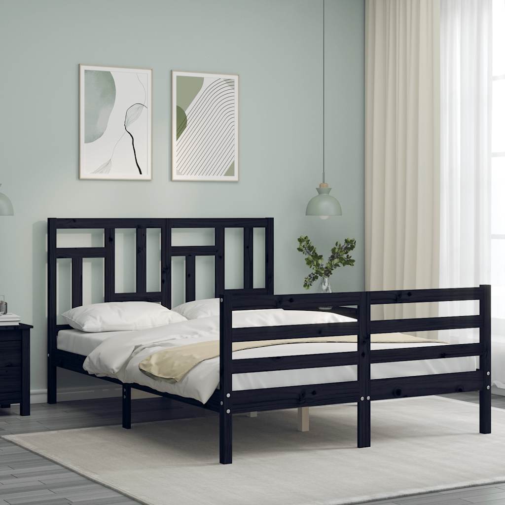 Bed Frame without Mattress Black 135x190 cm Solid Wood