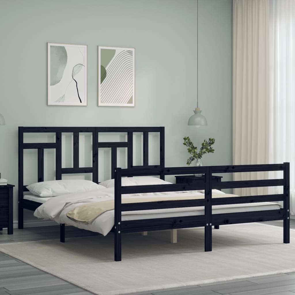 Bed Frame without Mattress Black 150x200 cm Solid Wood