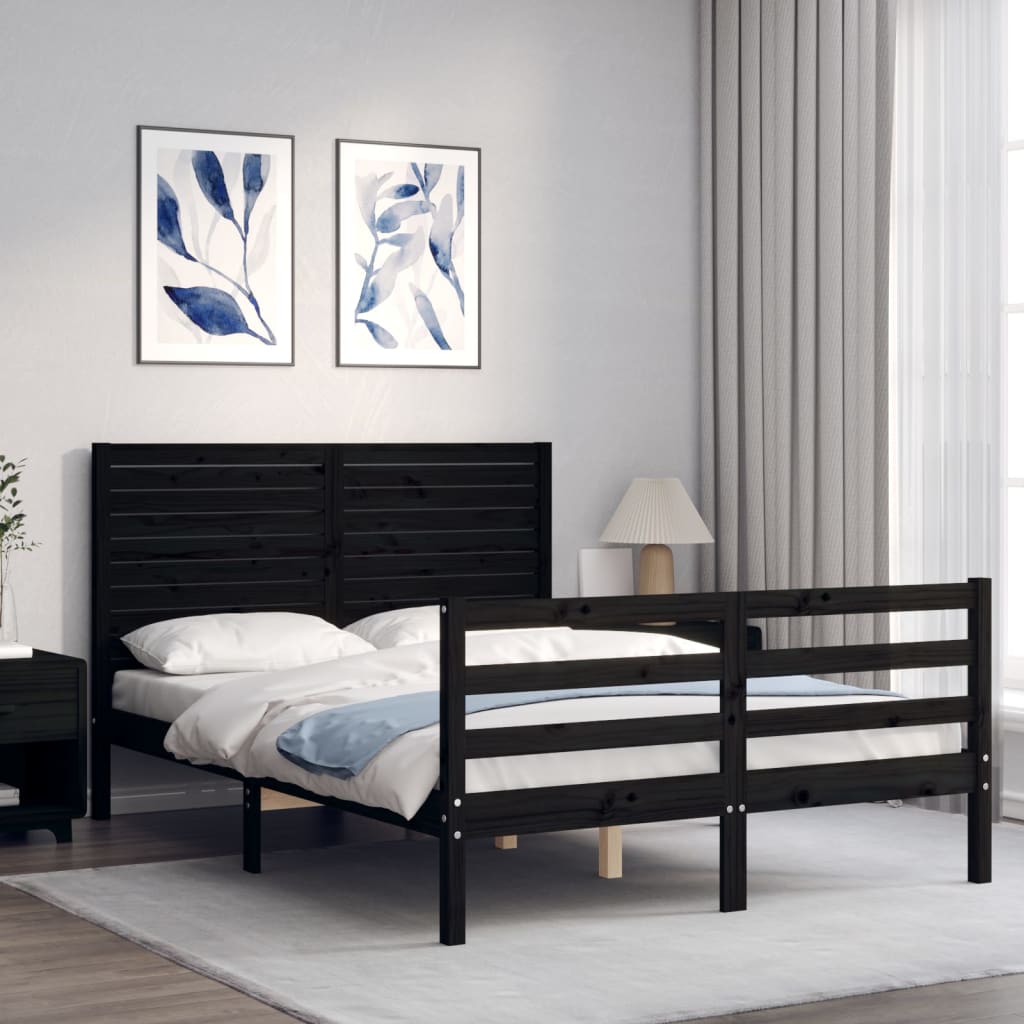 Bed Frame without Mattress Black 135x190 cm Solid Wood