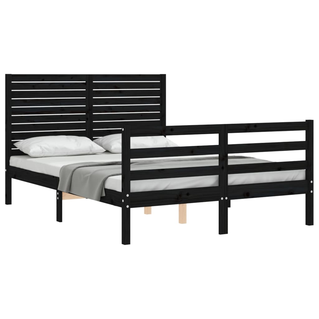 Bed Frame without Mattress Black 135x190 cm Solid Wood