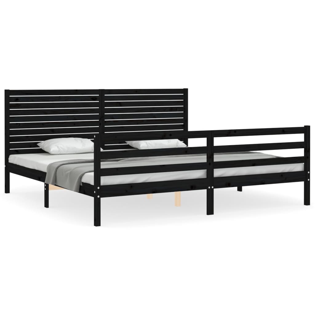 Bed Frame without Mattress Black 183x203 cm King Solid Wood