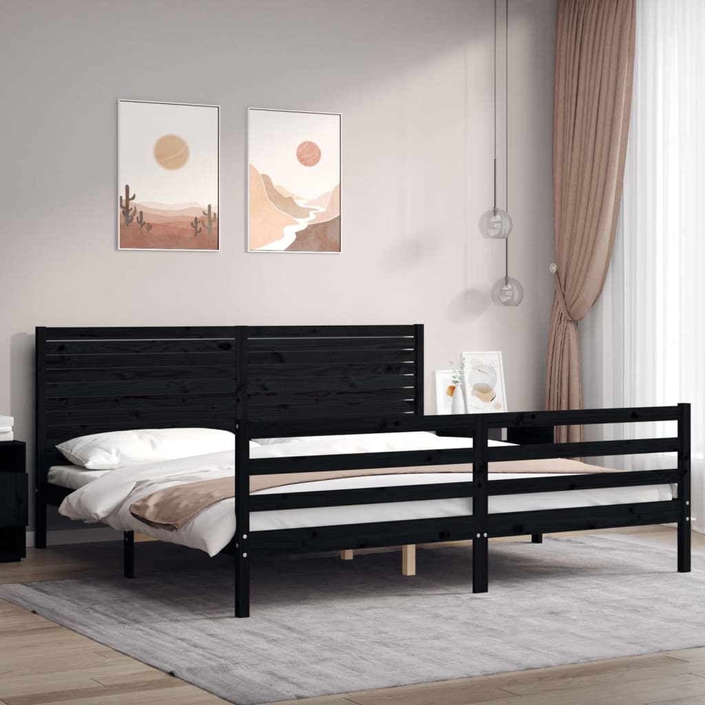 Bed Frame without Mattress Black 183x203 cm King Solid Wood