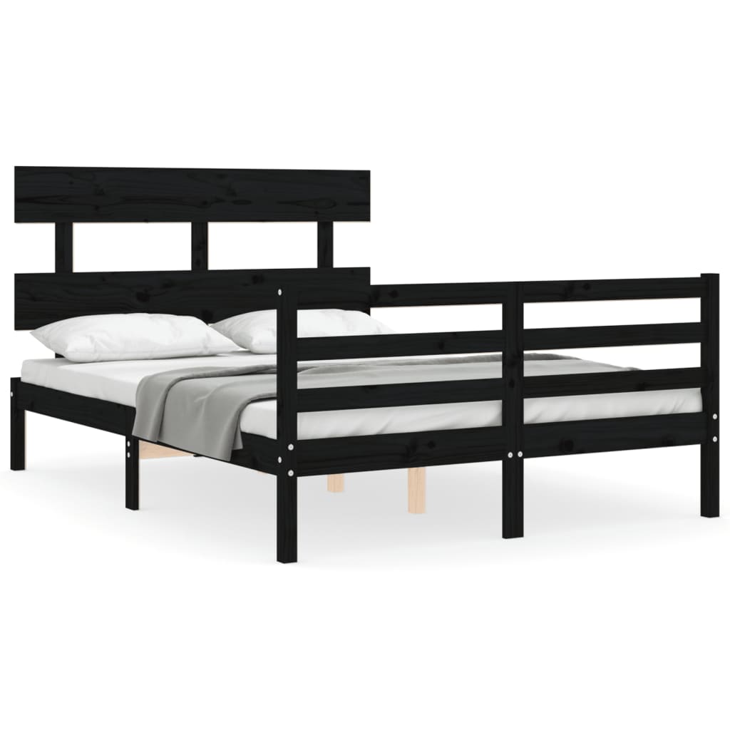 Bed Frame without Mattress Black 135x190 cm Solid Wood