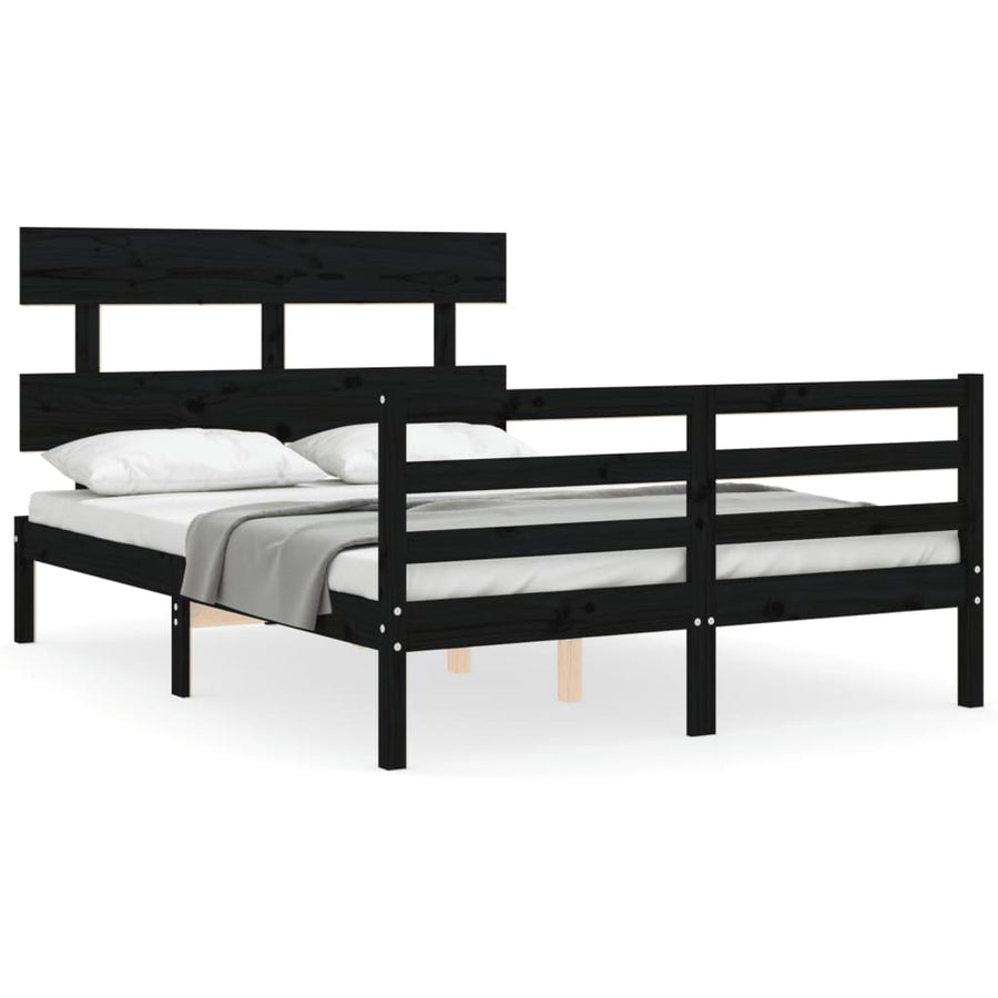 Bed Frame without Mattress Black 135x190 cm Solid Wood