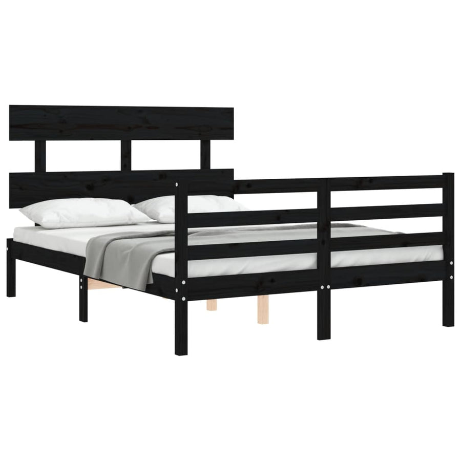 Bed Frame without Mattress Black 135x190 cm Solid Wood