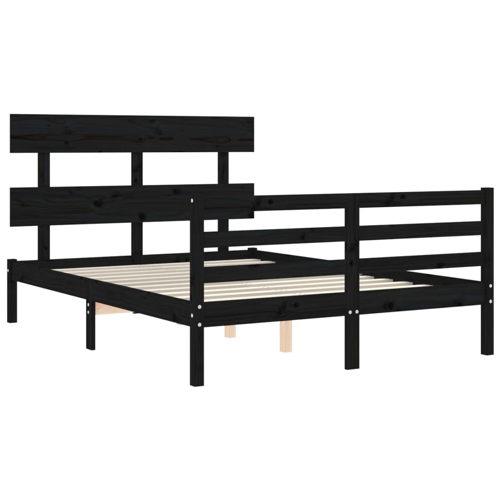 Bed Frame without Mattress Black 135x190 cm Solid Wood