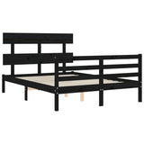 Bed Frame without Mattress Black 135x190 cm Solid Wood - 45-Degree Angle