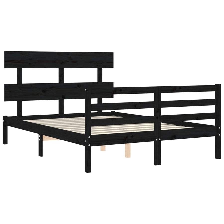 Bed Frame without Mattress Black 135x190 cm Solid Wood