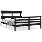 Bed Frame without Mattress Black 150x200 cm Solid Wood - Front View