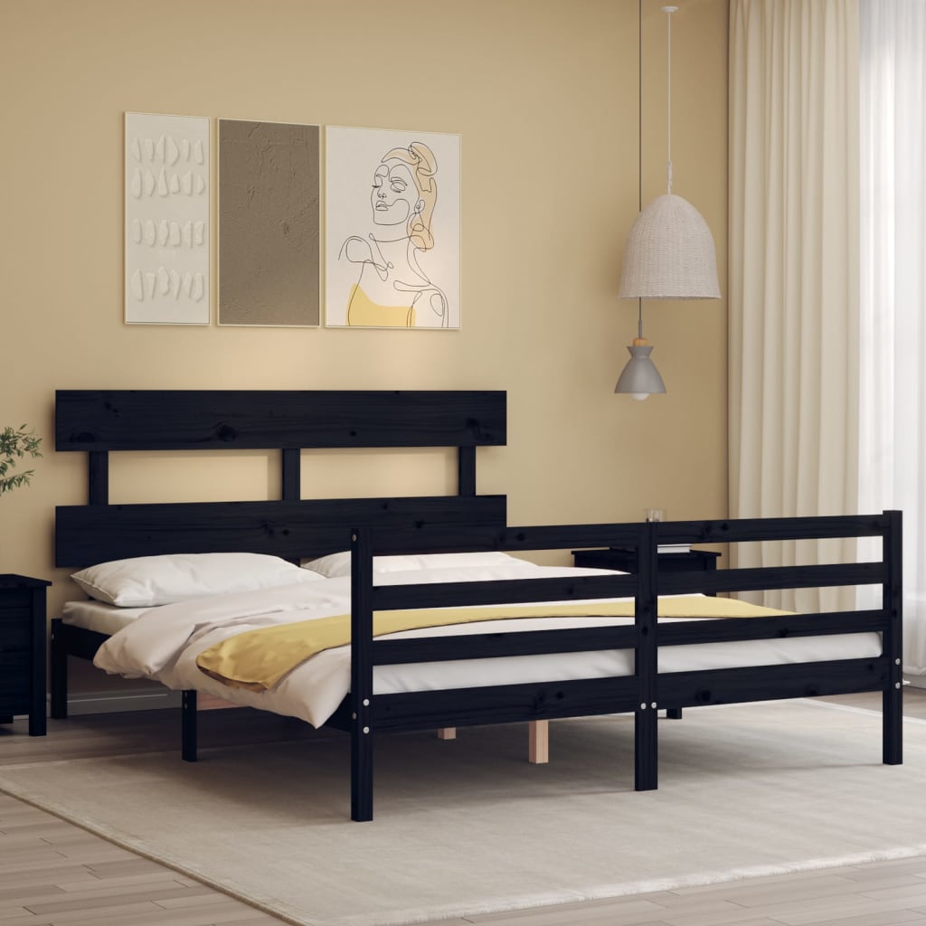 Bed Frame without Mattress Black 150x200 cm Solid Wood