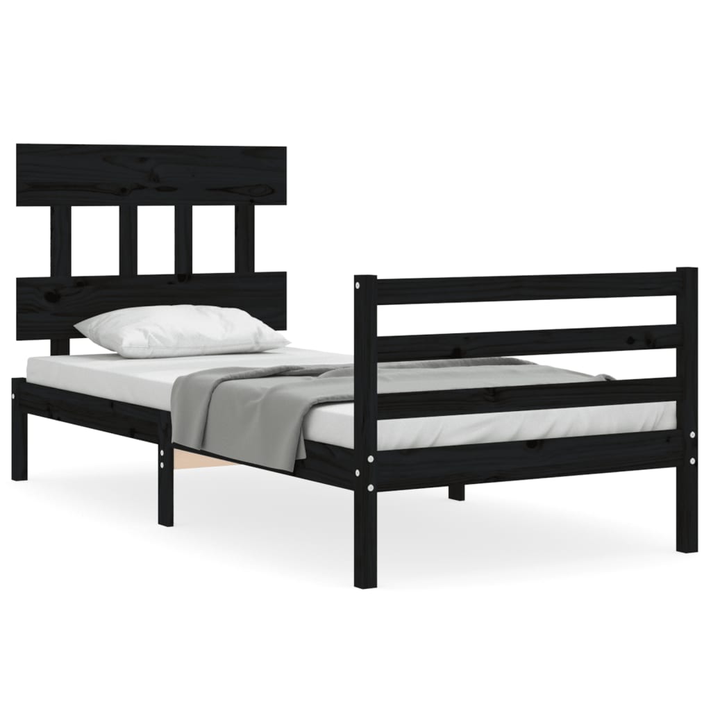 Bed Frame without Mattress Black 90x190 cm Solid Wood