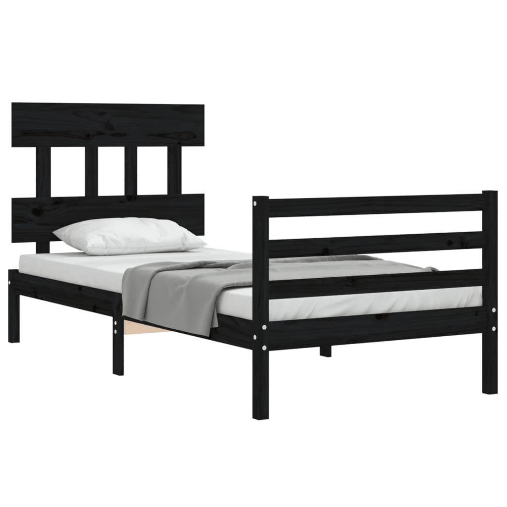 Bed Frame without Mattress Black 90x190 cm Solid Wood