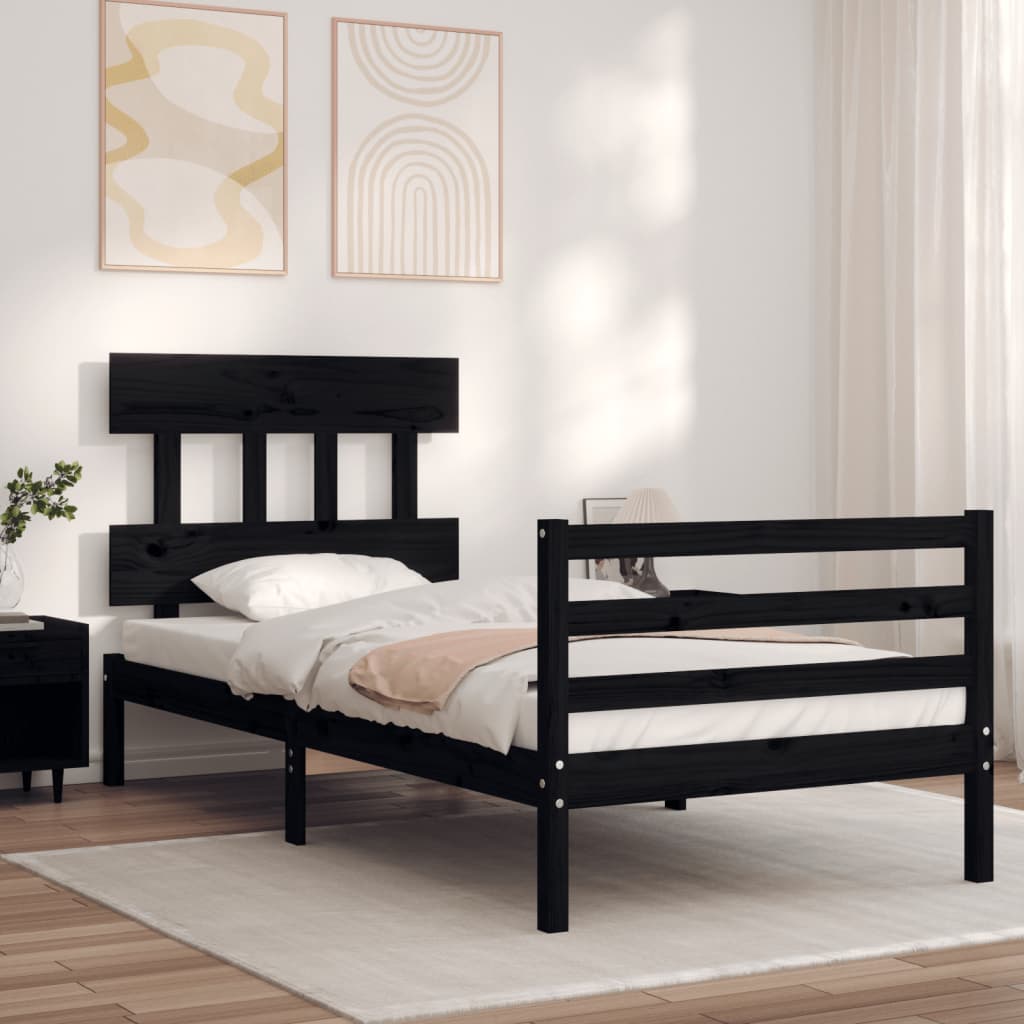 Bed Frame without Mattress Black 90x190 cm Solid Wood