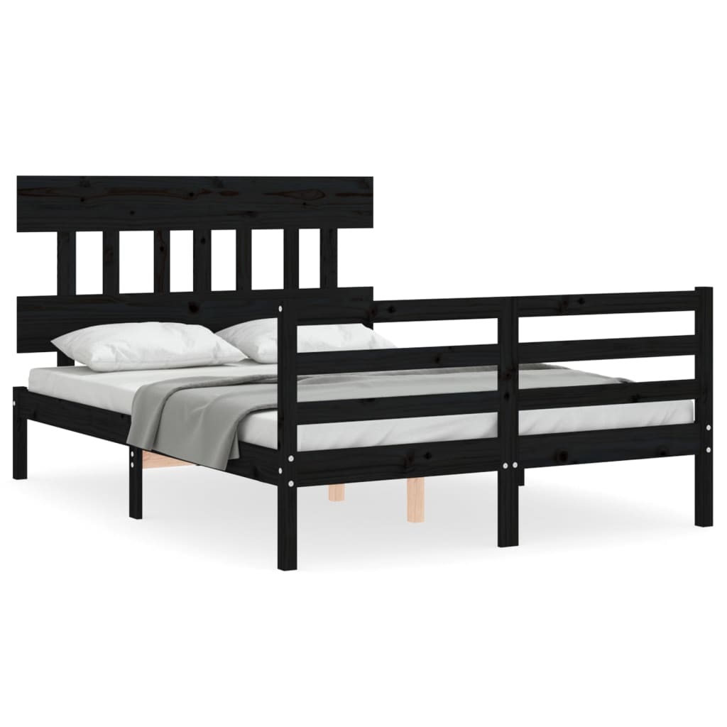 Bed Frame without Mattress Black 135x190 cm Solid Wood