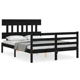 Bed Frame without Mattress Black 135x190 cm Solid Wood - Front View