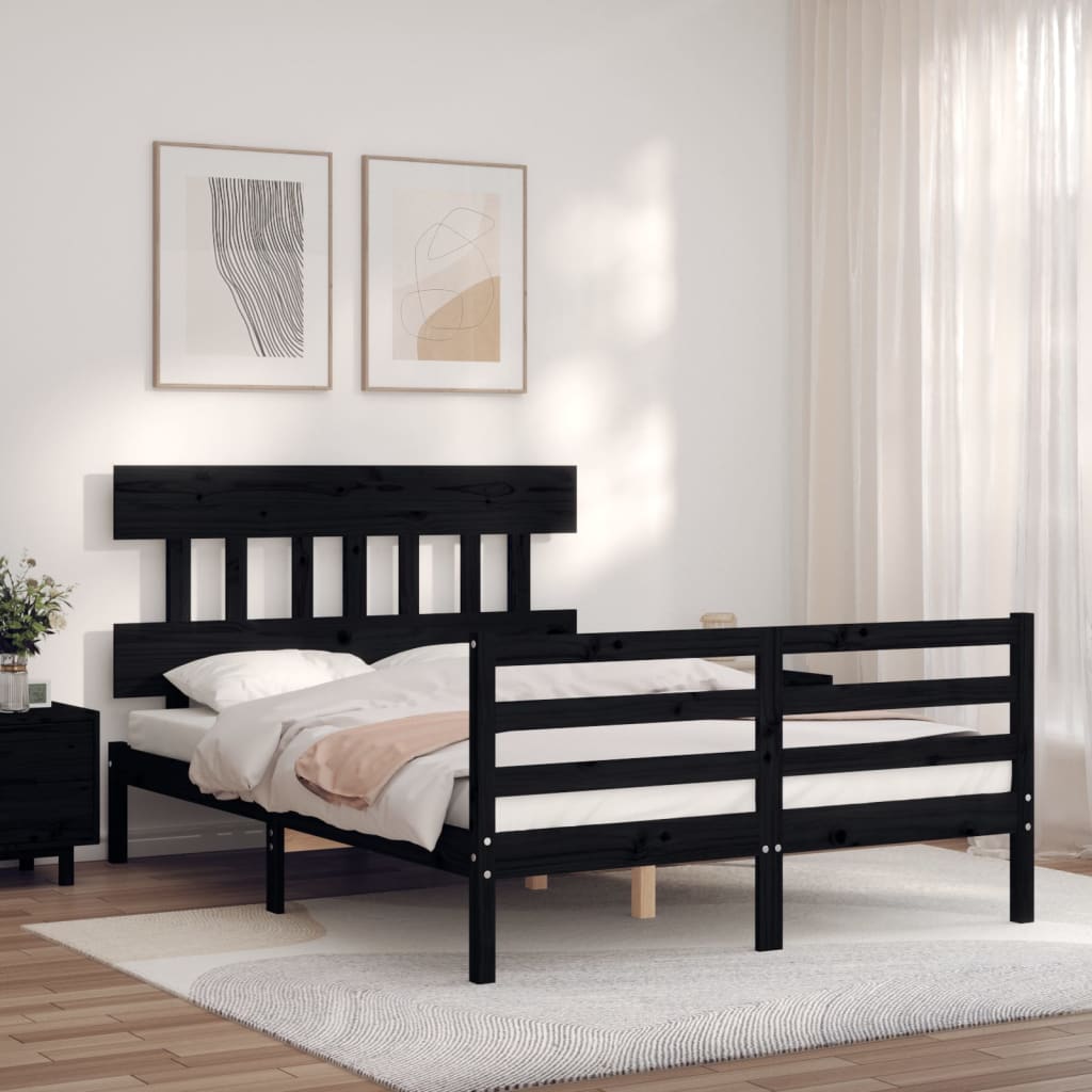Bed Frame without Mattress Black 135x190 cm Solid Wood