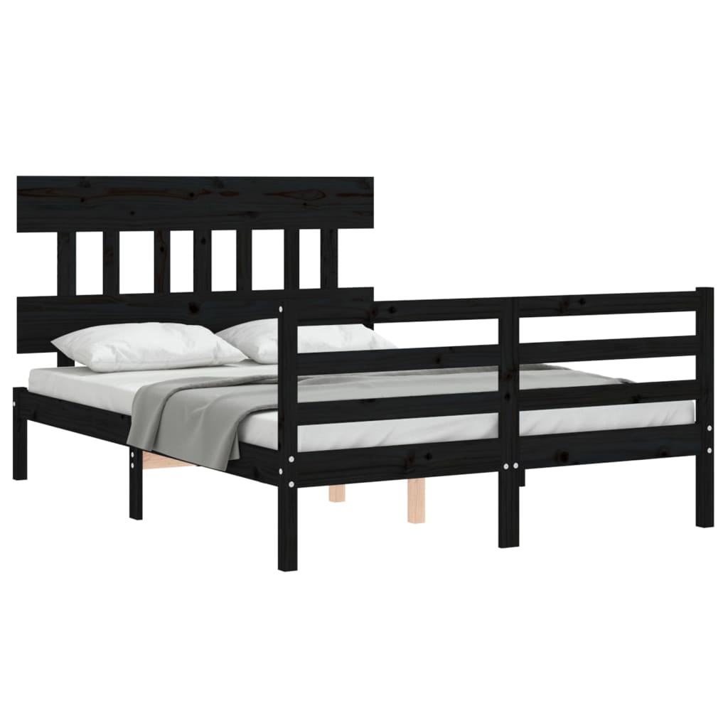 Bed Frame without Mattress Black 135x190 cm Solid Wood