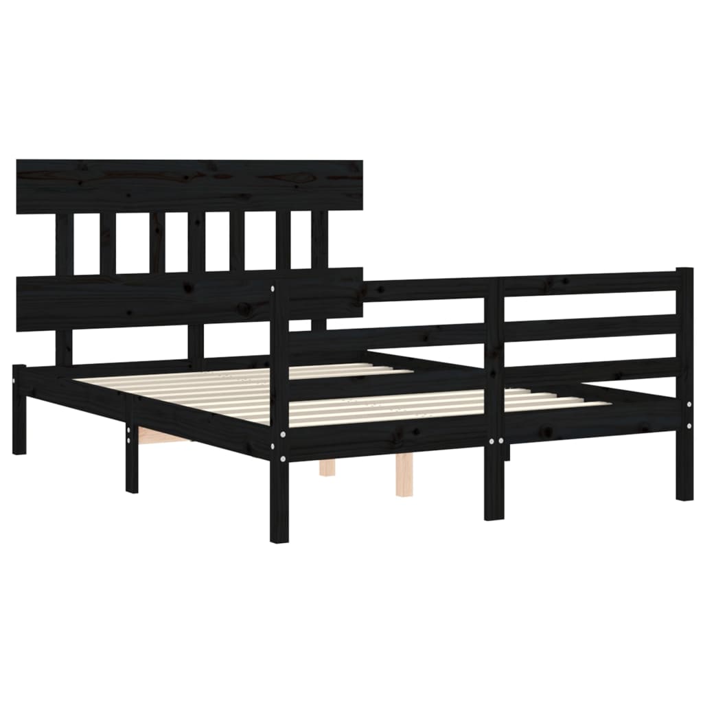 Bed Frame without Mattress Black 135x190 cm Solid Wood