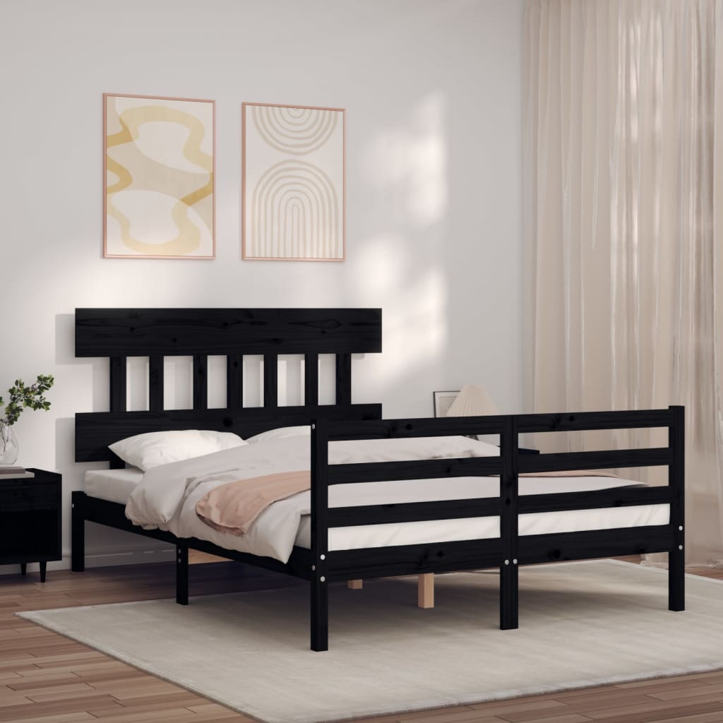 Bed Frame without Mattress Black 135x190 cm Solid Wood