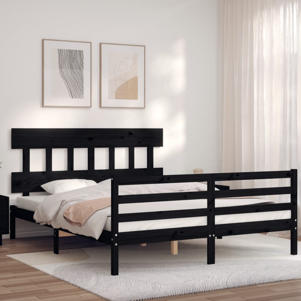 Bed Frame without Mattress Black 150x200 cm Solid Wood