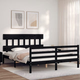 Bed Frame without Mattress Black 150x200 cm Solid Wood - Side View