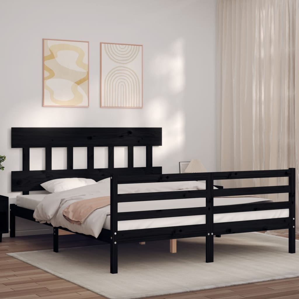 Bed Frame without Mattress Black 150x200 cm Solid Wood