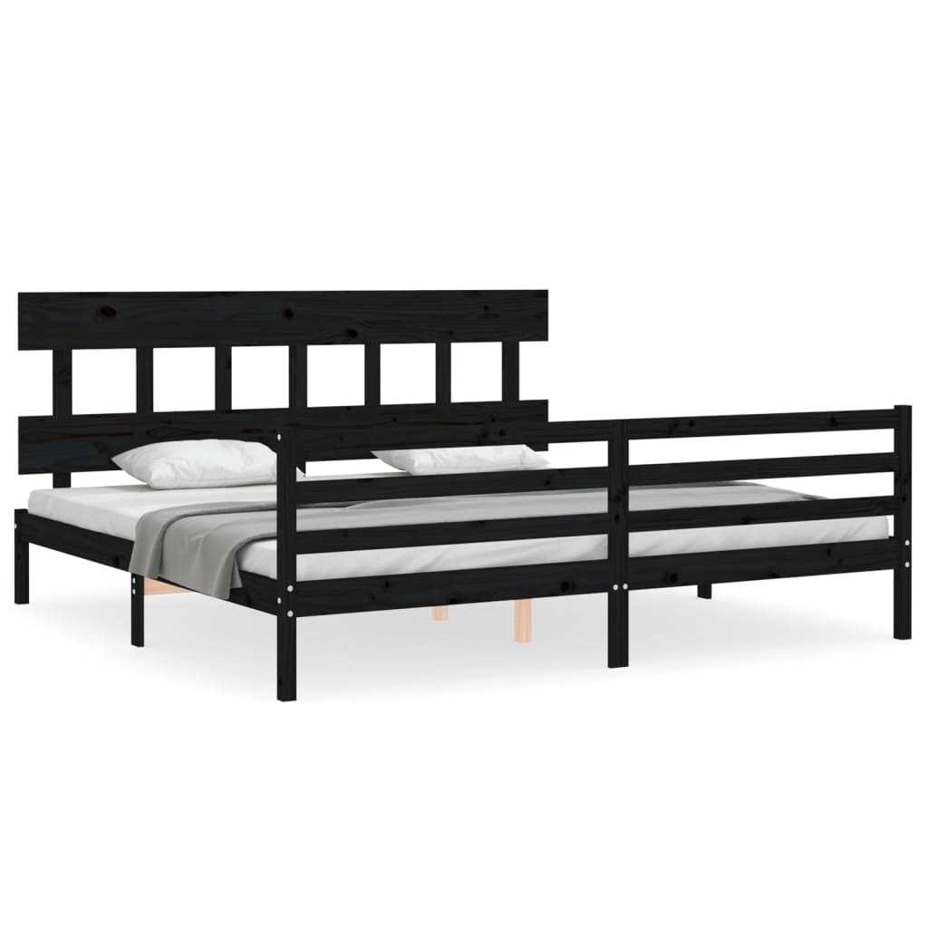 Bed Frame without Mattress Black 183x203 cm King Solid Wood