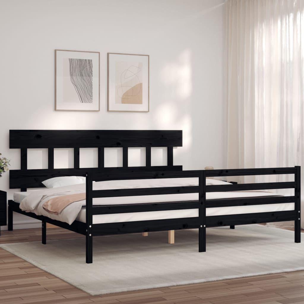Bed Frame without Mattress Black 183x203 cm King Solid Wood