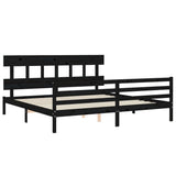 Bed Frame without Mattress Black 183x203 cm King Solid Wood - 45-Degree Angle