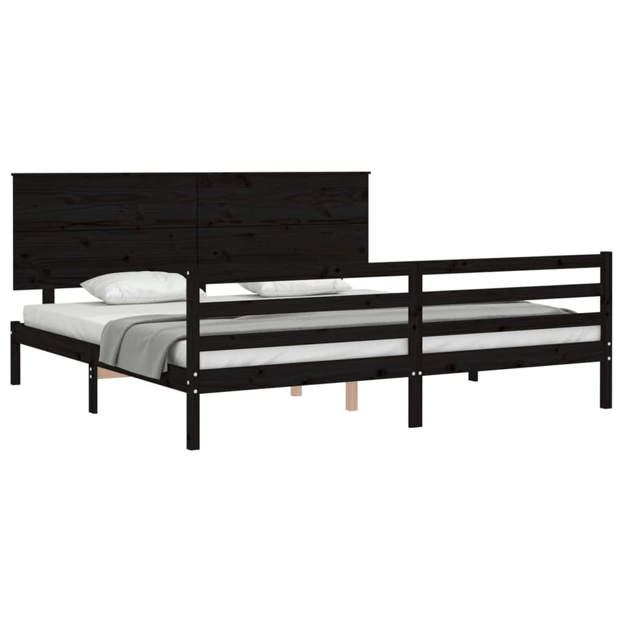 Bed Frame without Mattress Black 183x203 cm King Solid Wood