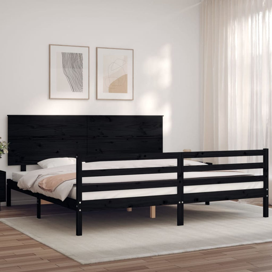 Bed Frame without Mattress Black 183x203 cm King Solid Wood