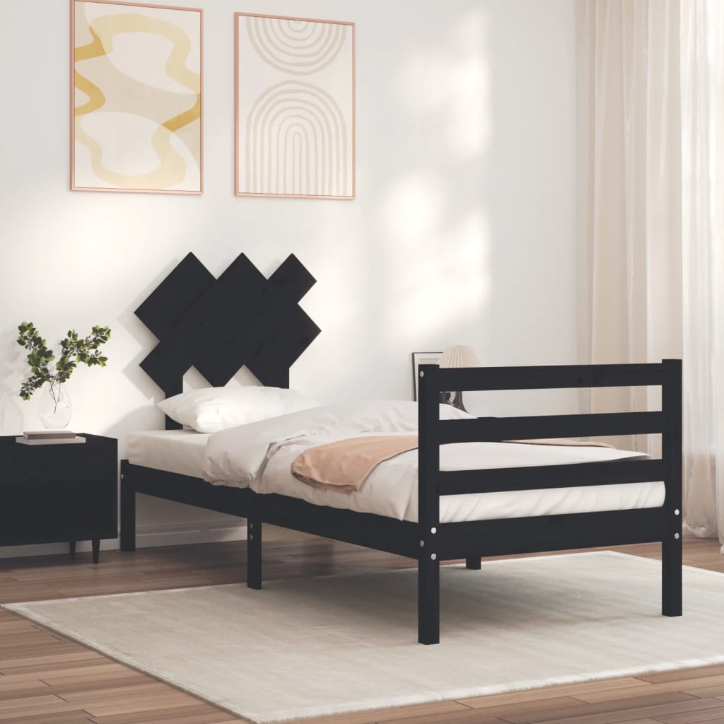 Bed Frame without Mattress Black 90x190 cm Solid Wood