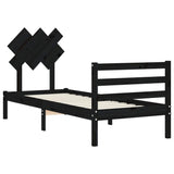 Bed Frame without Mattress Black 90x190 cm Solid Wood - 45-Degree Angle