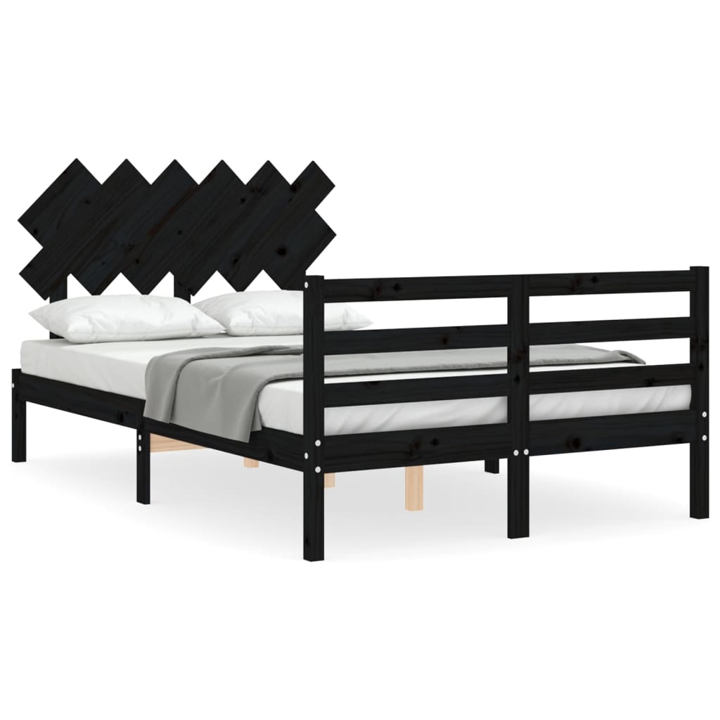 Bed Frame without Mattress Black 135x190 cm Solid Wood