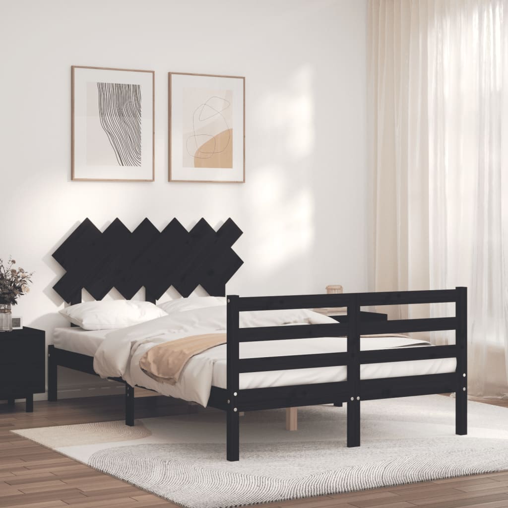 Bed Frame without Mattress Black 135x190 cm Solid Wood