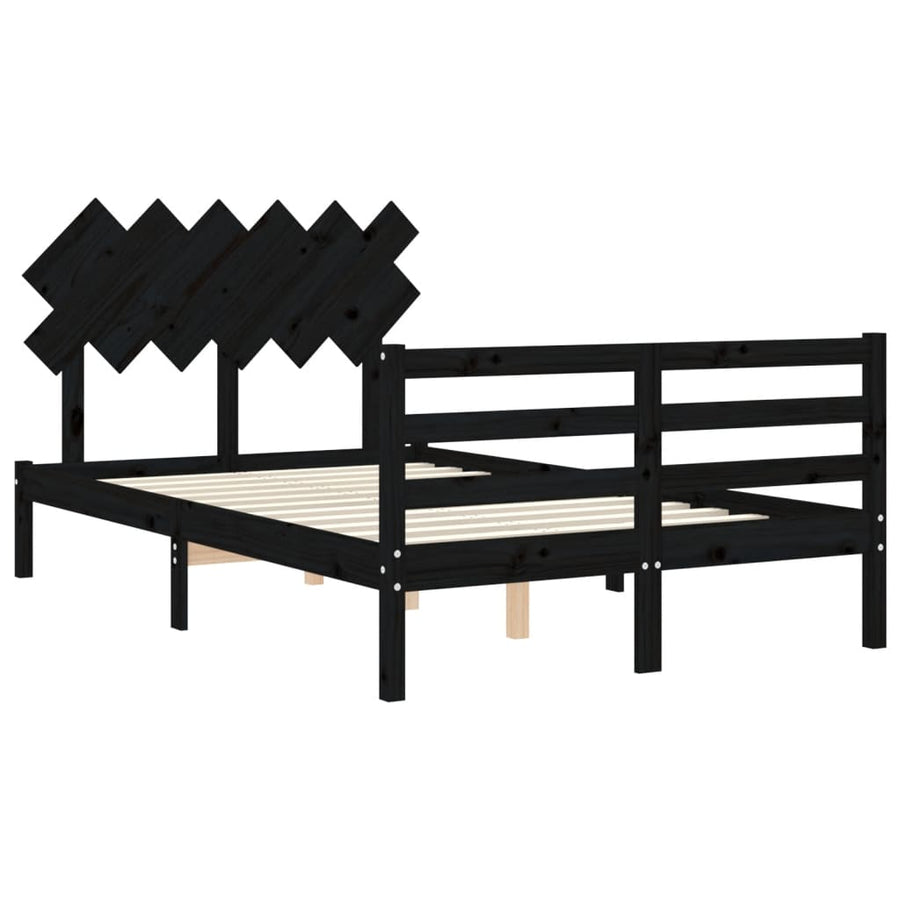 Bed Frame without Mattress Black 135x190 cm Solid Wood