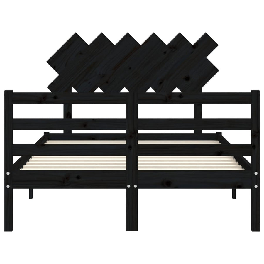 Bed Frame without Mattress Black 135x190 cm Solid Wood