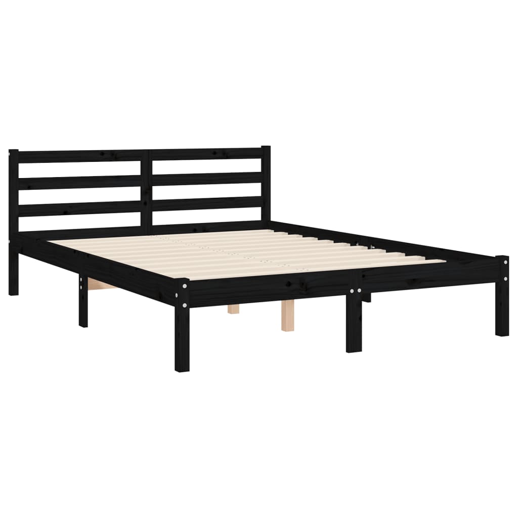 Bed Frame without Mattress Black 135x190 cm Solid Wood