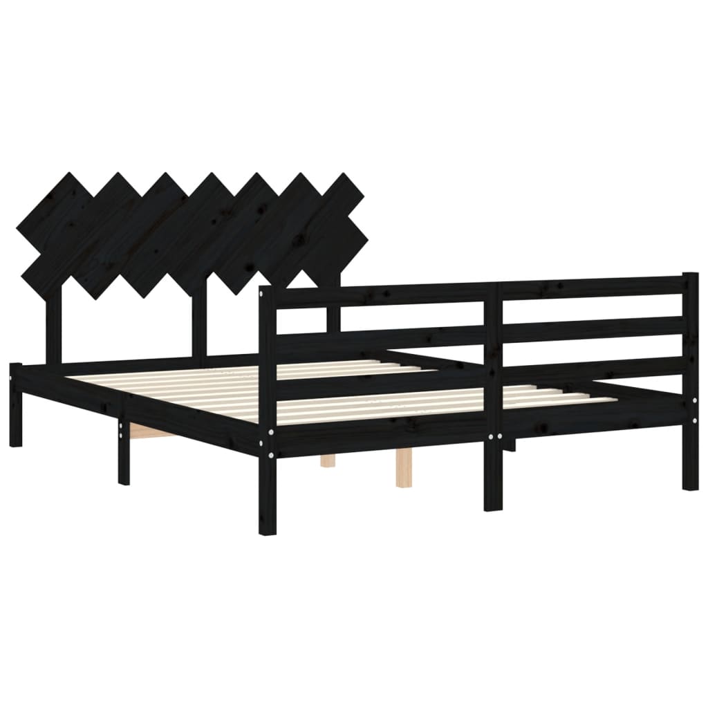 Bed Frame without Mattress Black 150x200 cm Solid Wood