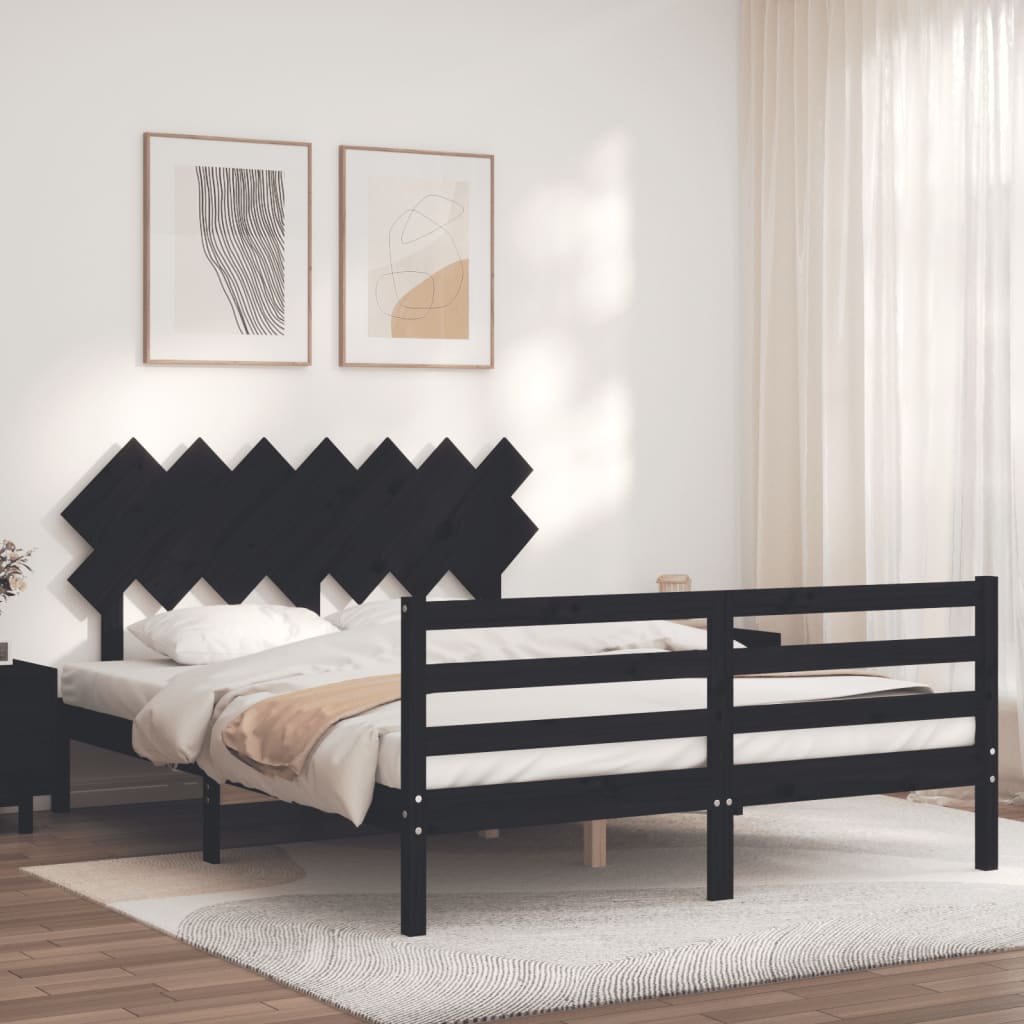 Bed Frame without Mattress Black 150x200 cm Solid Wood