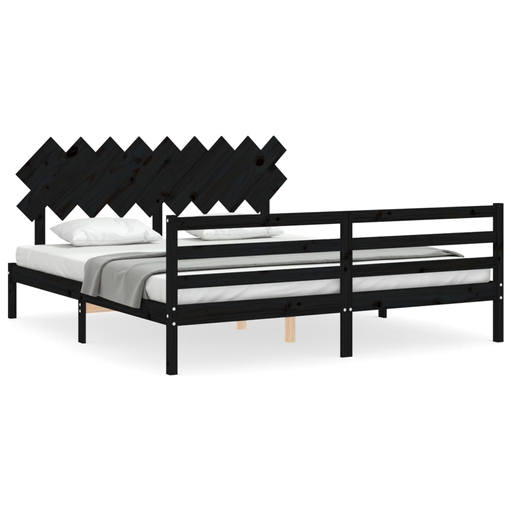 Bed Frame without Mattress Black 183x203 cm King Solid Wood