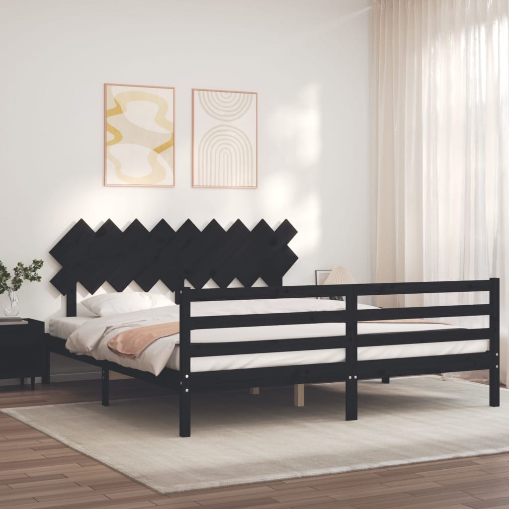 Bed Frame without Mattress Black 183x203 cm King Solid Wood