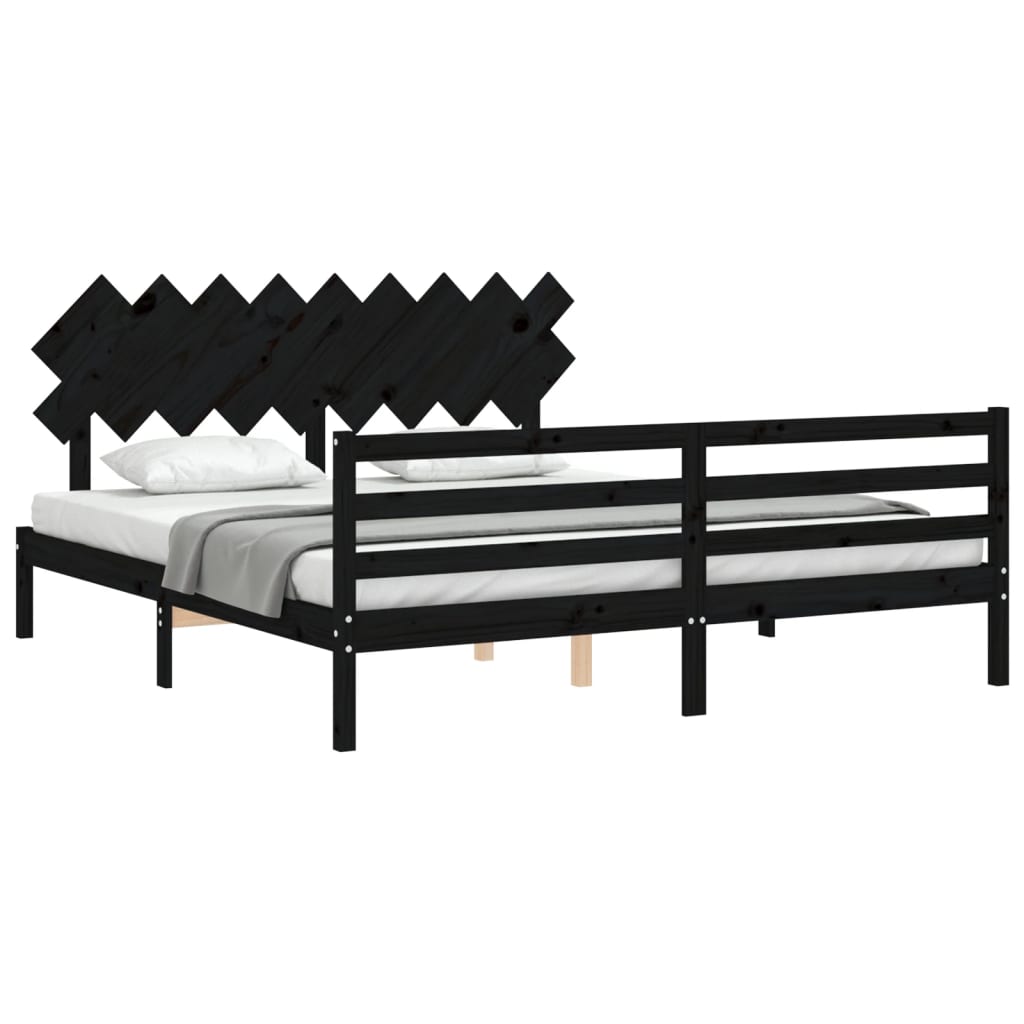Bed Frame without Mattress Black 183x203 cm King Solid Wood