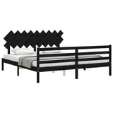 Bed Frame without Mattress Black 183x203 cm King Solid Wood - Top-Down View
