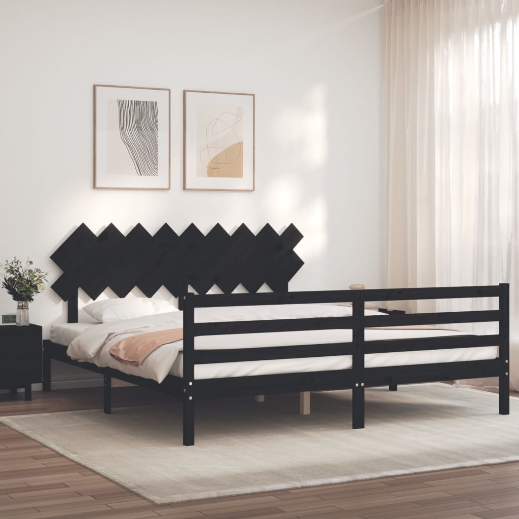 Bed Frame without Mattress Black 183x203 cm King Solid Wood